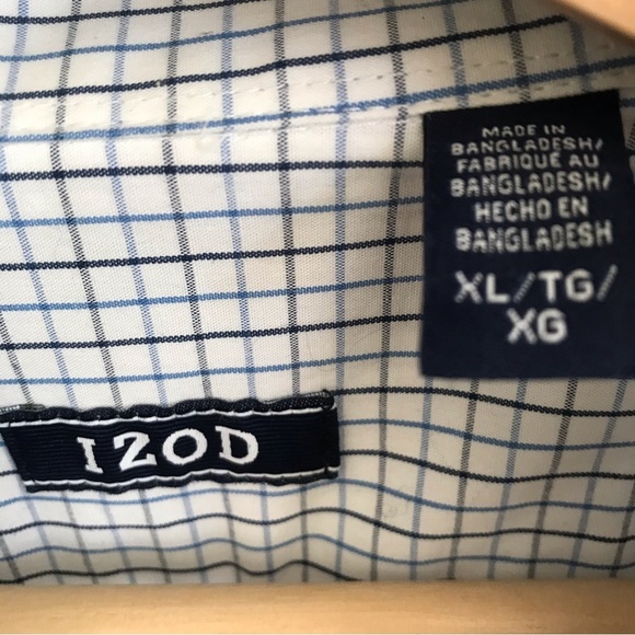 IZOD Men’s White Blue Squared Button Down Shirt 100% Cotton Long Sleeve Size XL - Picture 3 of 6
